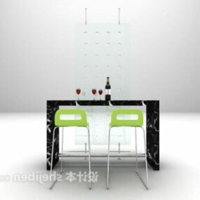 现代咖啡桌与塑料椅子 3d model
