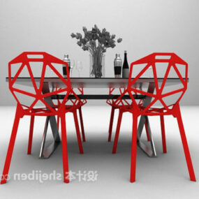 Modernismus Jídelní stůl a židle Set 3D model