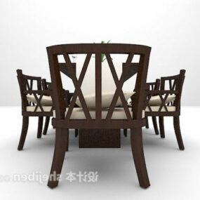 Modern Wood Dining Table Chairs Set 3d model
