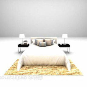 Modern Double Bed Nightstand Combination 3d model