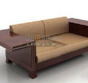 Drewniana sofa tapicerowana z drewnianym ramieniem Model 3D