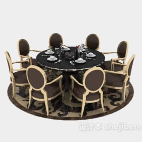 Elegant Round Dining Table Chairs Carpet 3d model