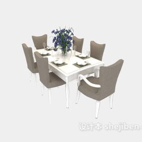 طاولة طعام بسيطة مع كرسي من القماش نموذج ثلاثي الأبعاد