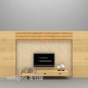 کابینت تلویزیون چوبی مدرن با طرح دیوار پشتی مدل سه بعدی