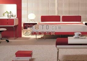 Hotel Bed With Upholstered Backwall 3d model