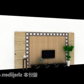 Simple Tv Background Wall Wooden Finish 3d model