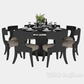 Modelo 3d de mesa de jantar redonda moderna