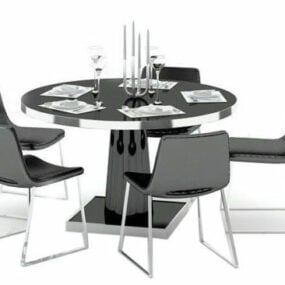 שולחן אוכל וכיסא עגול מודרני דגם תלת מימד