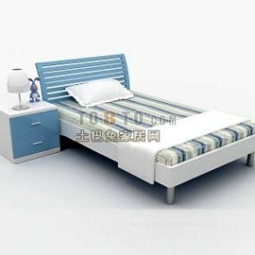 מיטת יחיד מודרנית עם שידת לילה כחולה דגם תלת מימד