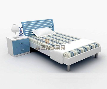 Modern Single Bed With Blue Nightstand