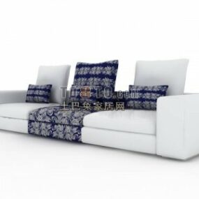 Sofa Putih Moden Tiga Tempat Duduk model 3d