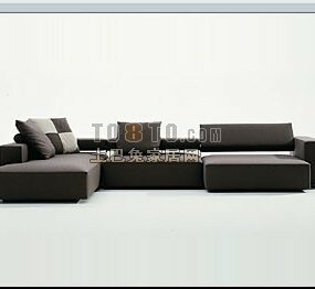 Sofa Fabrik Putih Tiga Tempat Duduk Dengan Bantal model 3d