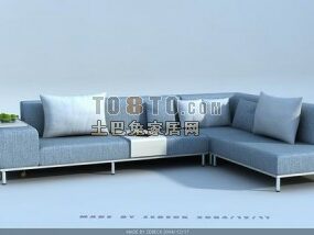 Sofa Sudut Biru Gaya Modern Bentuk L Dengan Bantal model 3d