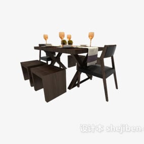 Modern Wood Dinning Table Chair 3d model