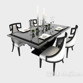 كرسي طاولة طعام حديث باللونين الأبيض والأسود نموذج ثلاثي الأبعاد