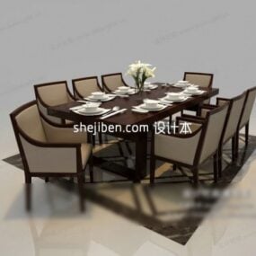 Hotellihuonekalut ruokapöytä tuoleineen 3d-malli