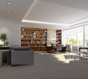 Modello 3d della scena interna dello spazio del soggiorno dell'ufficio