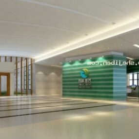 Office Lobby With Green Wall Tiles 3d model