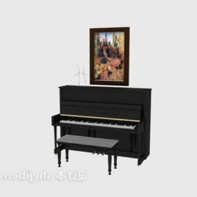 Black Piano With Painting Decor 3d model