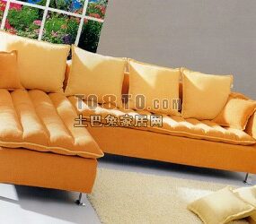 Brown Leather Sectional Sofa Furniture 3d model