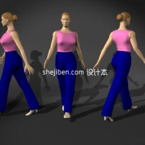 Lowpoly Kvindelig Walking Character 3d-model
