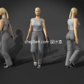 3D модель модного женского персонажа, идущего