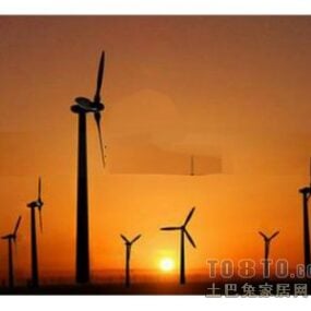 Wind Turbine On Sunset 3d model