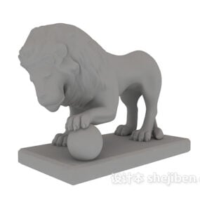 Estatua de escultura de león con bola al aire libre modelo 3d