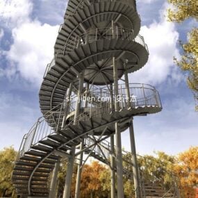 Modelo 3D de escadas em espiral ao ar livre