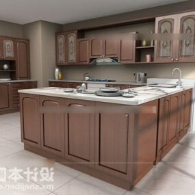 Kitchen Cabinet Brown Wooden Furniture 3d model