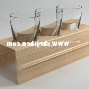 木製ホルダー付きガラスカップ3Dモデル