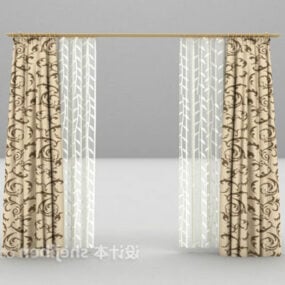 Brown Patterned Curtain 3d model