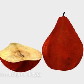 Red Pear Fruit With Slice Piece 3d model