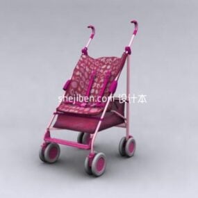 Mô hình 3d xe đẩy em bé màu hồng