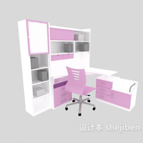 Rosa bokhylla med skrivbord 3d-modell