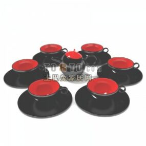 Chinesische Keramik-Teekanne mit Tasse und Teller 3D-Modell