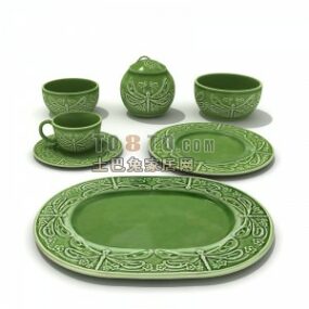 Zelená keramická čajová konvice talíř 3D model
