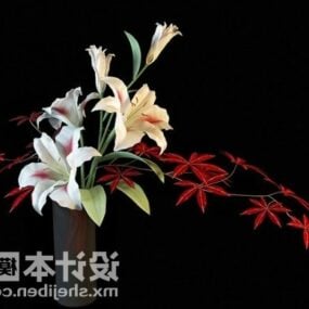 Weiße rote Blumen-Topfpflanze 3D-Modell