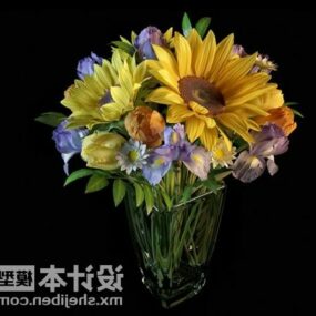 Λουλούδι σε γλάστρα σε γυάλινο βάζο τρισδιάστατο μοντέλο