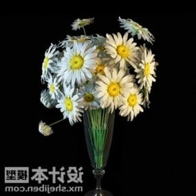 گلدان شیشه ای گل سفید مدل سه بعدی