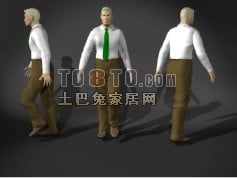Business Man Walking White Shirt 3d model