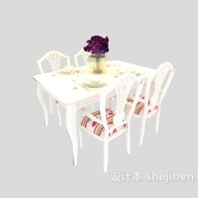 Pure White European Dining Table Chairs 3d model