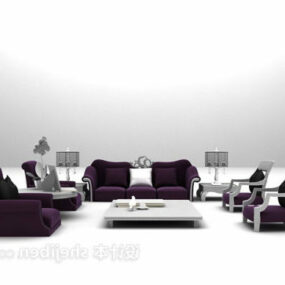Purple European Classic Sofa Set 3d model