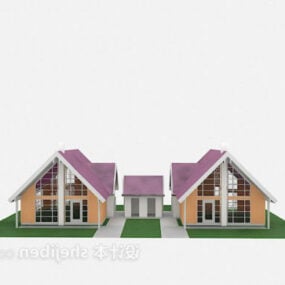 Model 3D fioletowej willi na dachu