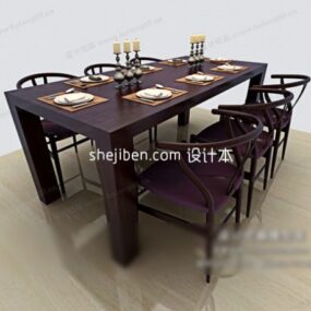 Modelo 3d de mesa de jantar com tampo de vidro retangular
