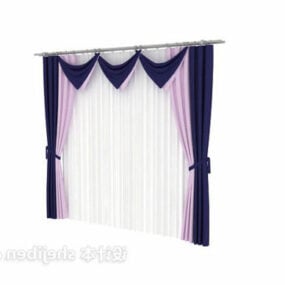 Purple White Curtain Two Layers 3d model