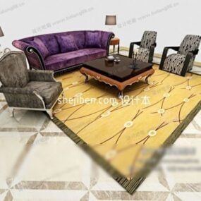Purple Sofa Chair With Coffee Table Set 3d model