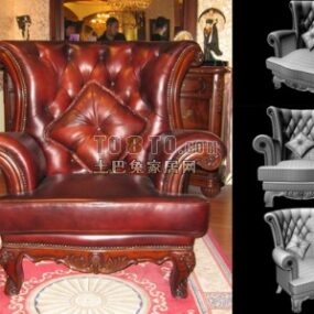 3д модель красного кожаного дивана с тафтинговым узором