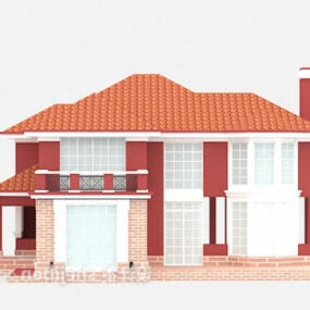 3D model vily s červenou střechou