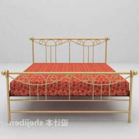Red Double Bed Iron Frame 3d model